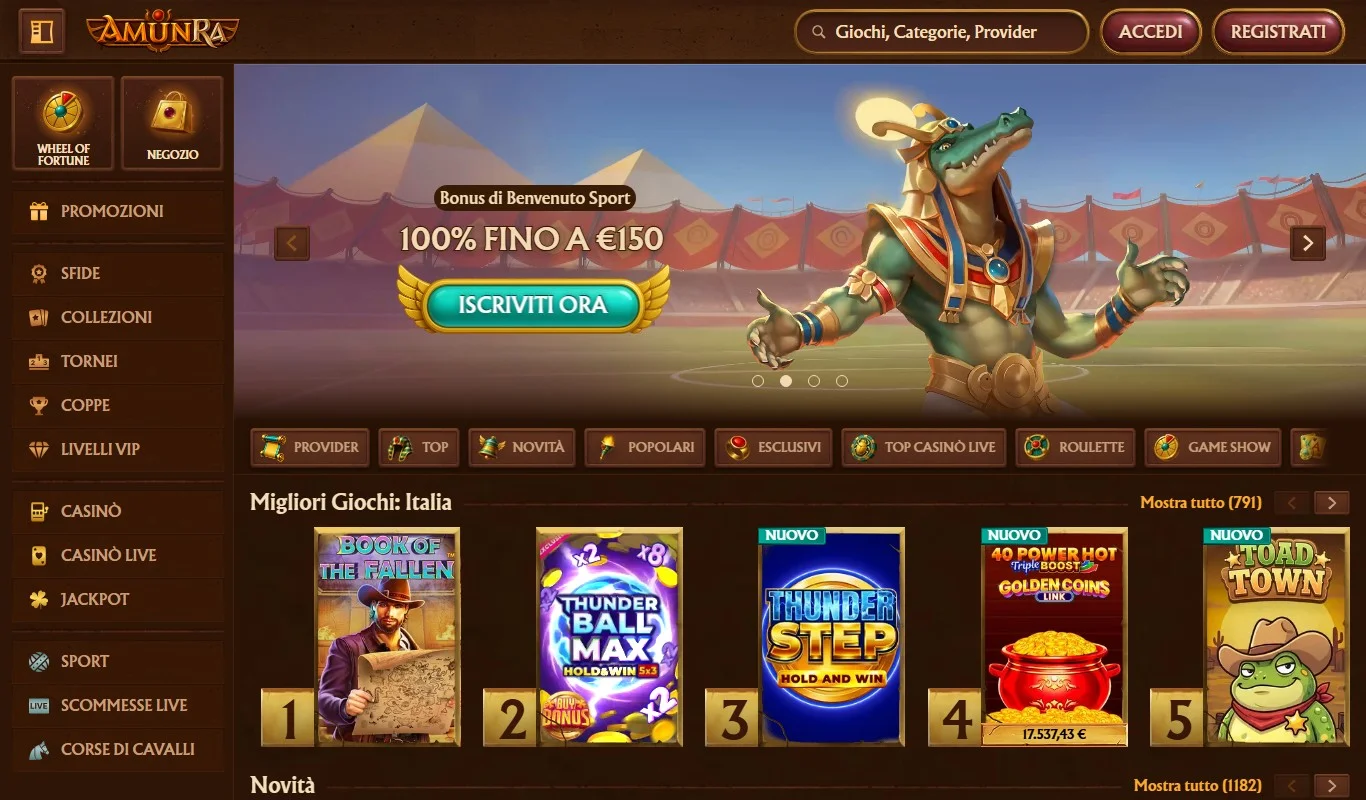 casino trustly: la homepage del casinò AmunRa