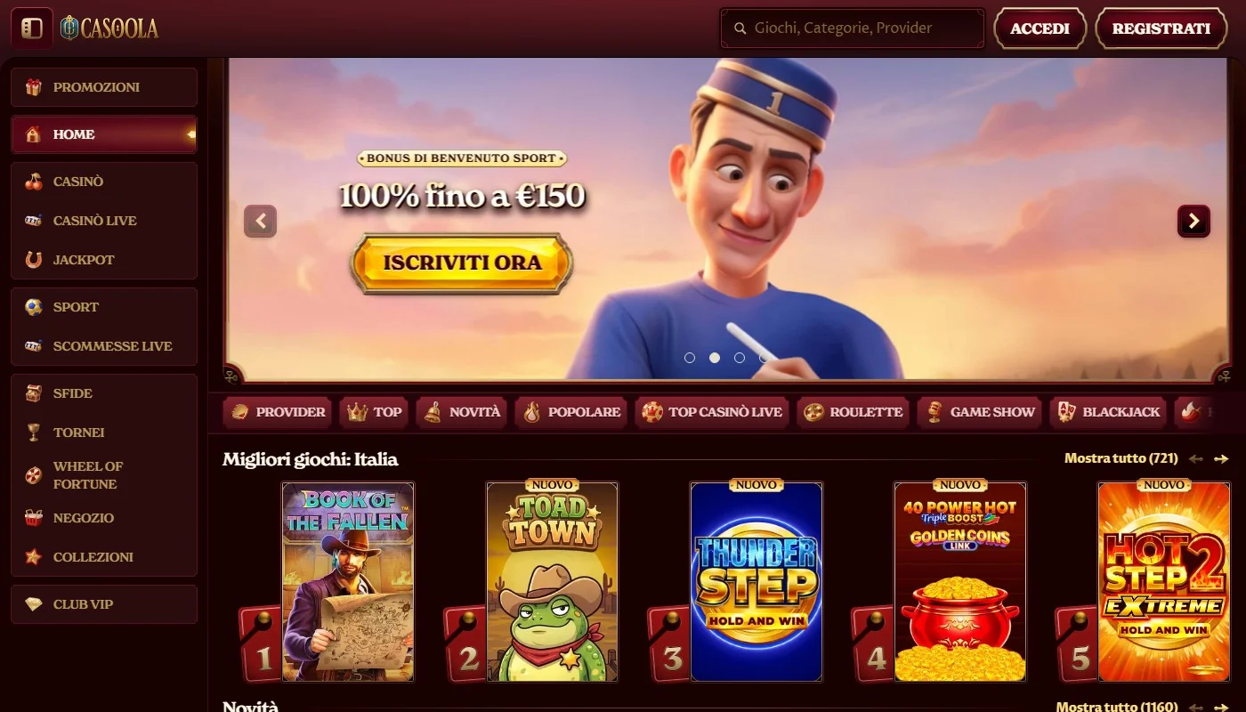 migliori casino trustly: la homepage del casinò Casoola