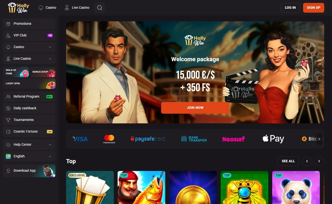 casino online trustly: la lobby di Hollywin